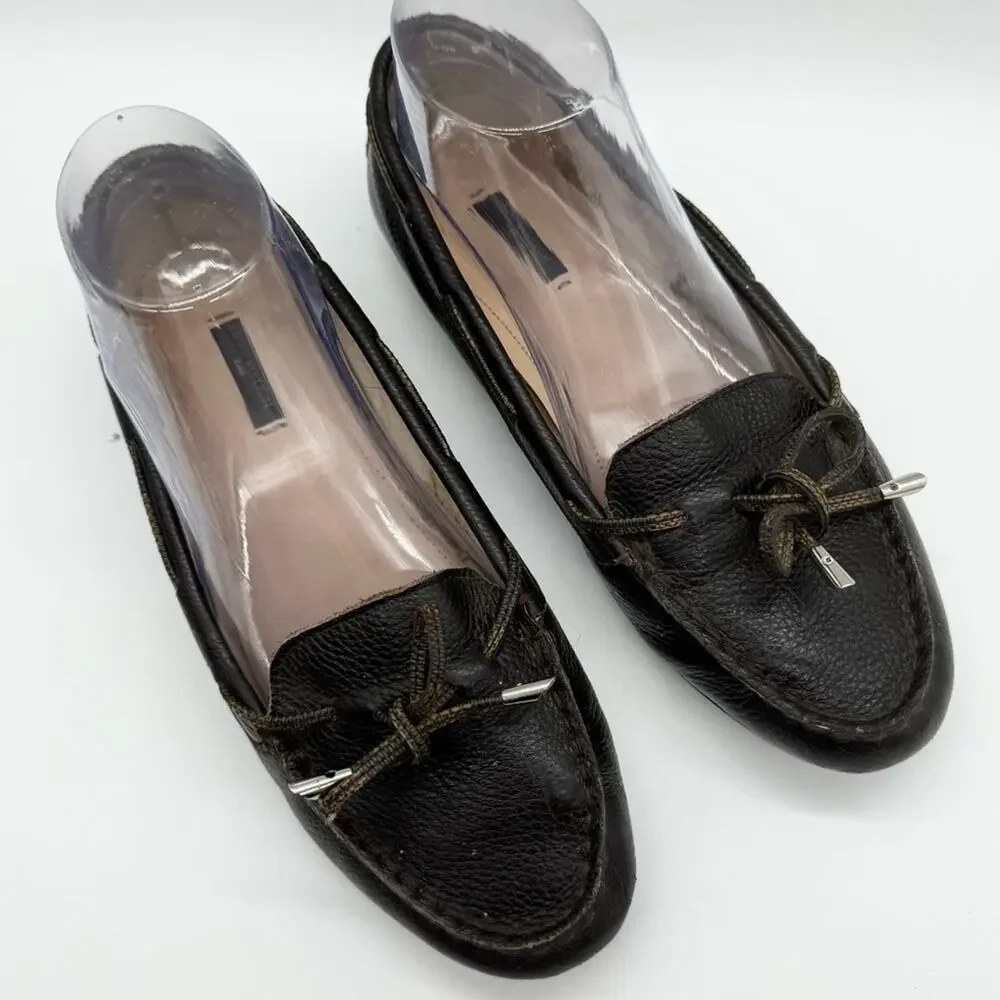 Vintage Louis Vuitton Leather Driving Moc Loafers‎ Bow Tie Dark Brown Size 40